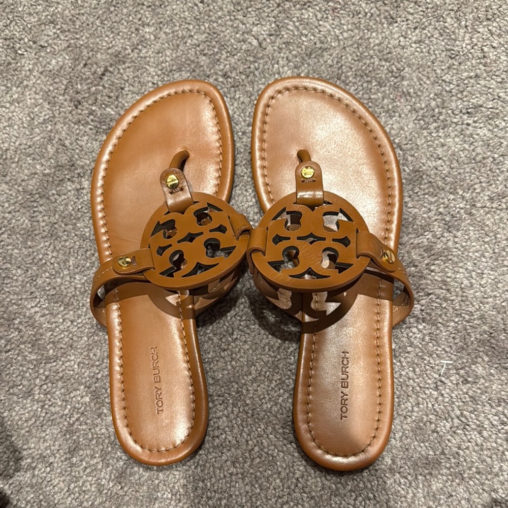 Tory Burch Brown Leather Sandals with Medallion Design